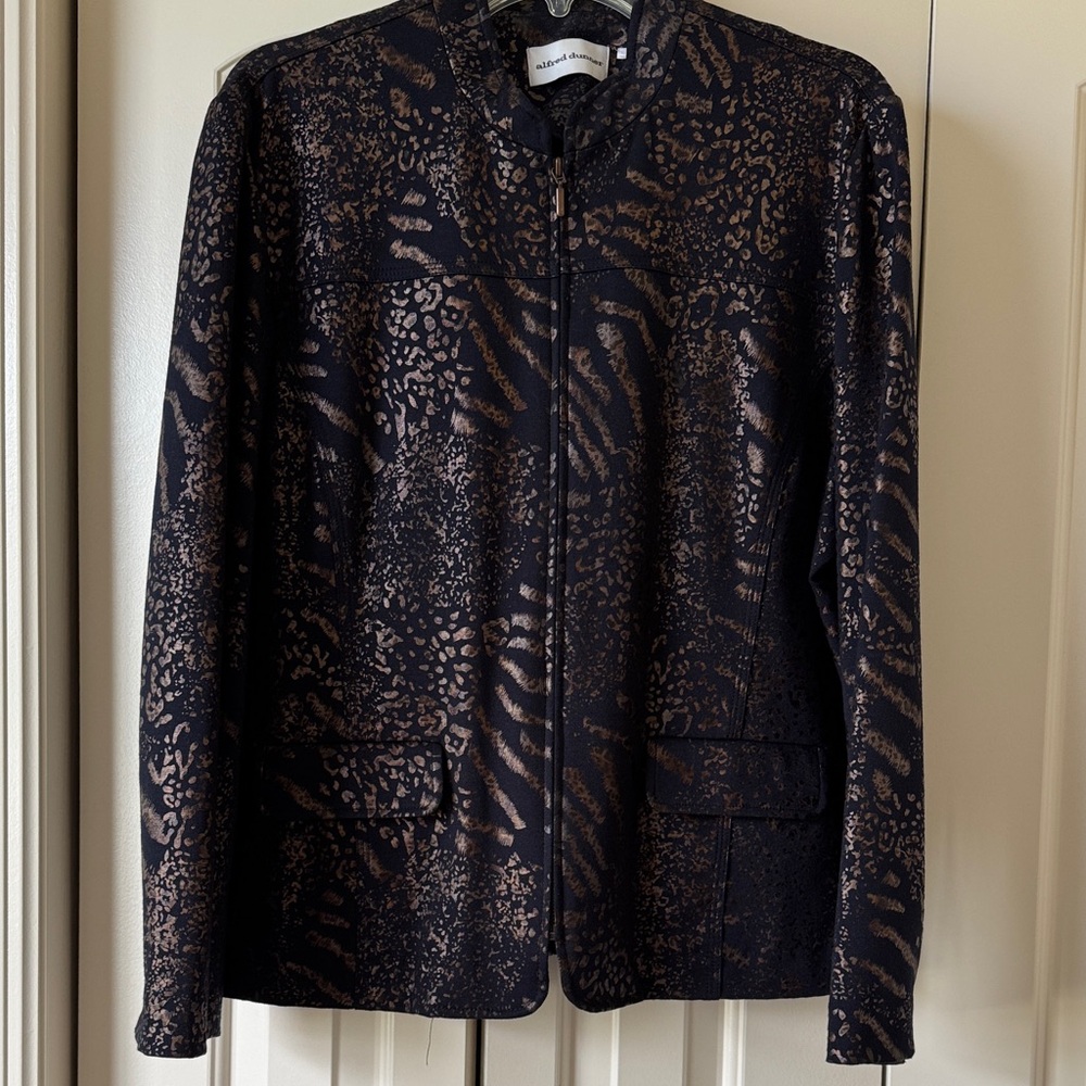 Alfred Dunner | 18W | Women's Zip Up Animal Print Jacket Blazer Metallic Plus